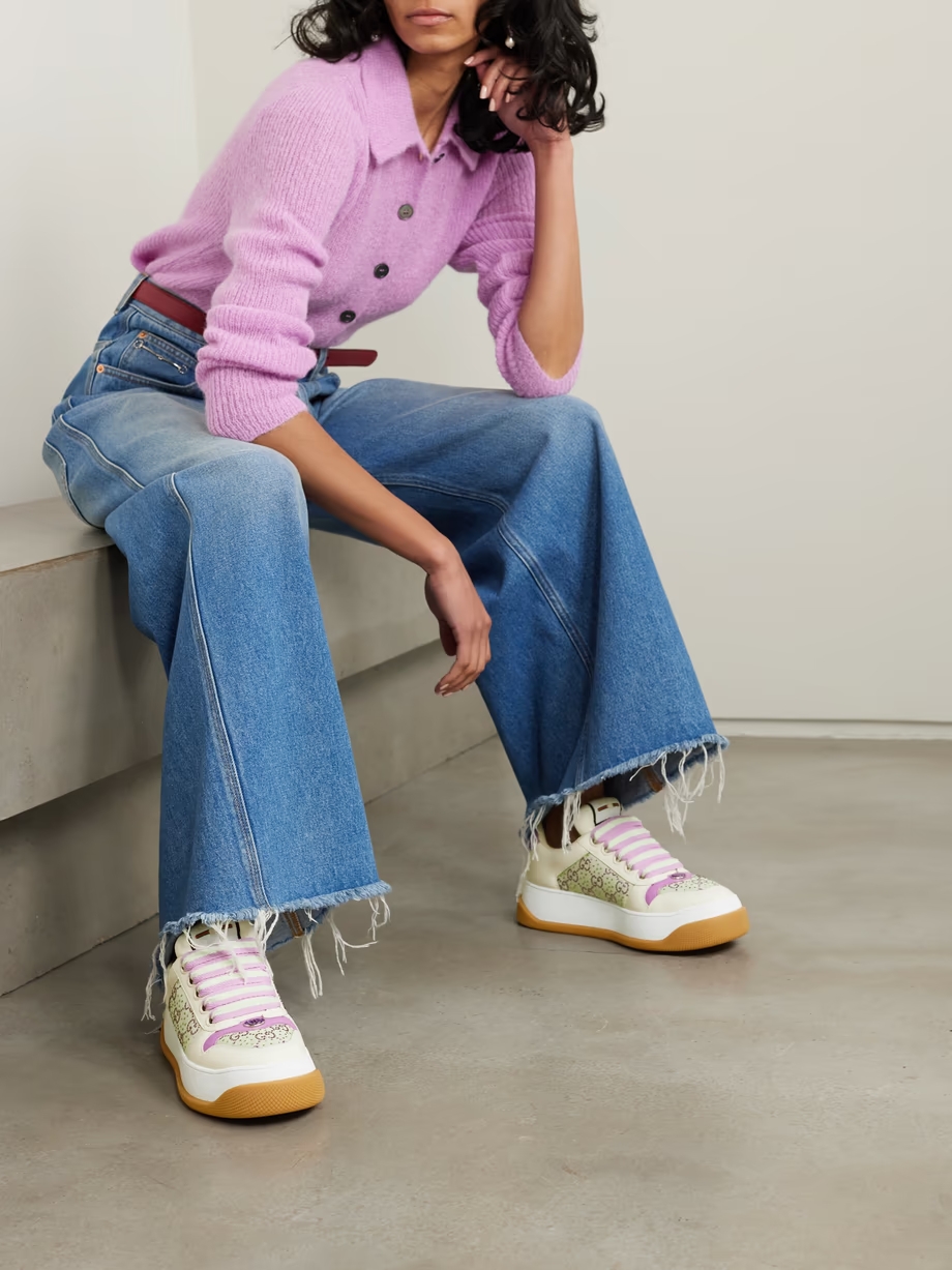 Double Screener crystal-embellished coated cotton-canvas and leather sneakers Double Screener crystal-embellished coated cotton-canvas and leather sneakers