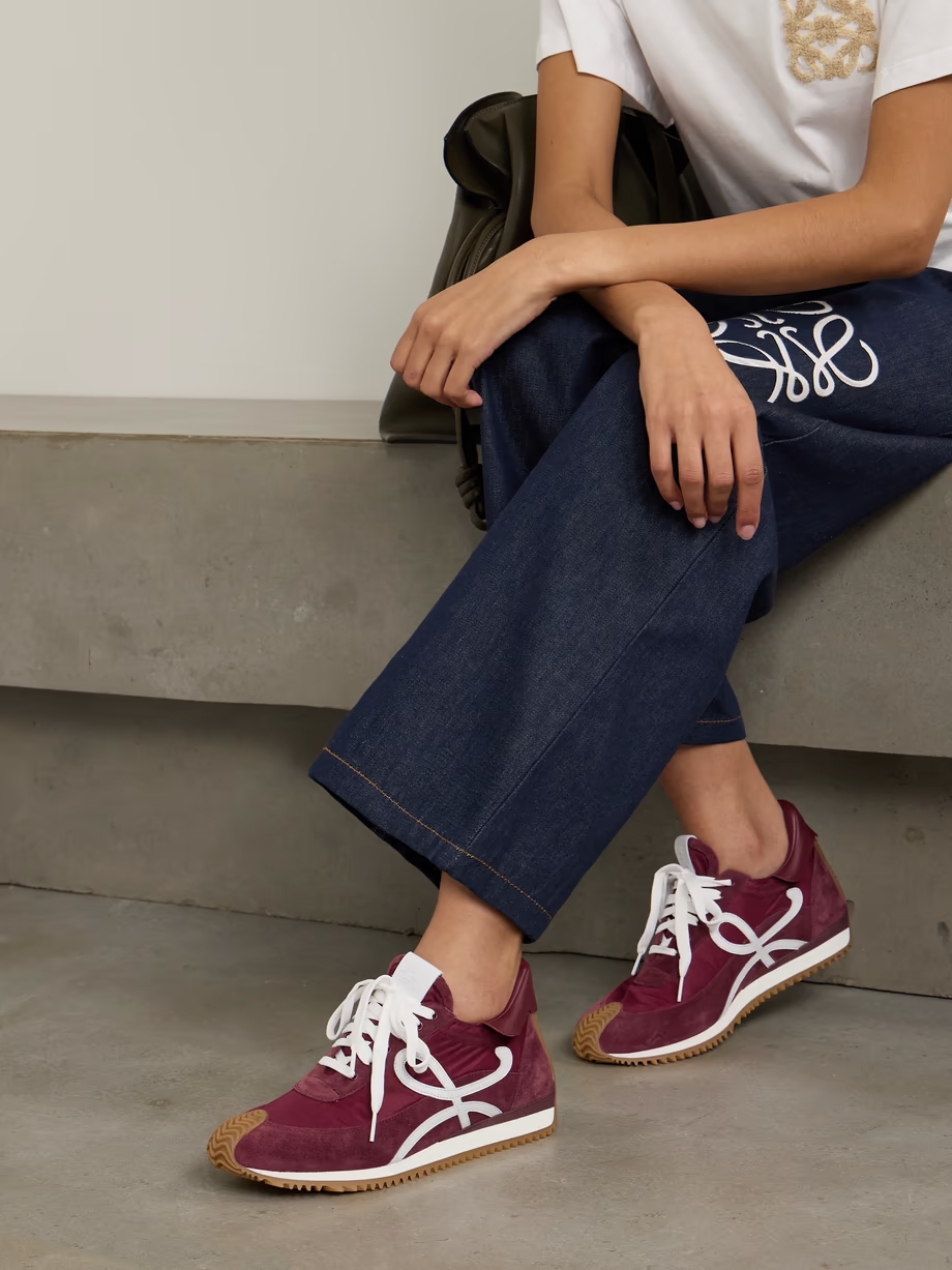 Flow Runner leather-trimmed shell and brushed suede sneakers Flow Runner leather-trimmed shell and brushed suede sneakers