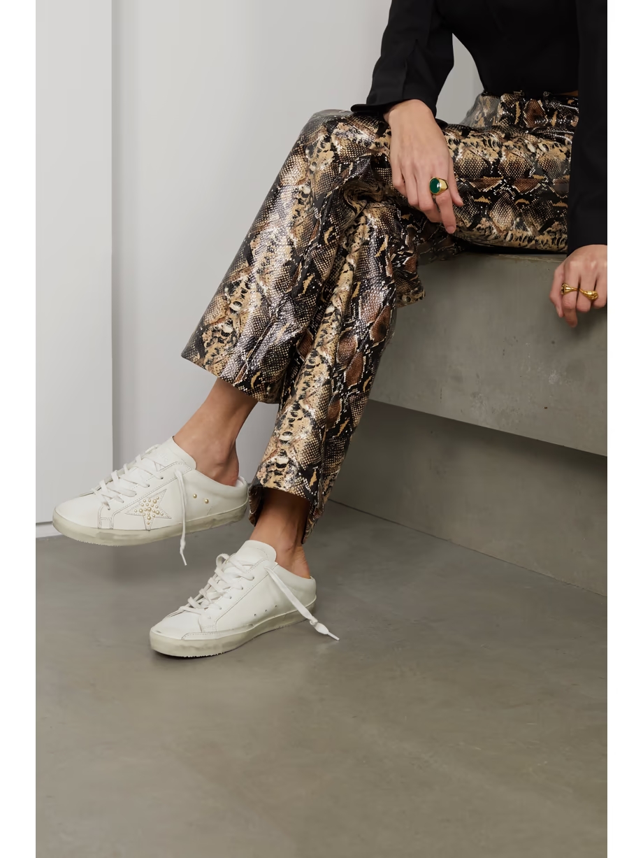 Superstar Sabotfaux pearl-embellished distressed leather slip-on sneakers Superstar Sabotfaux pearl-embellished distressed leather slip-on sneakers