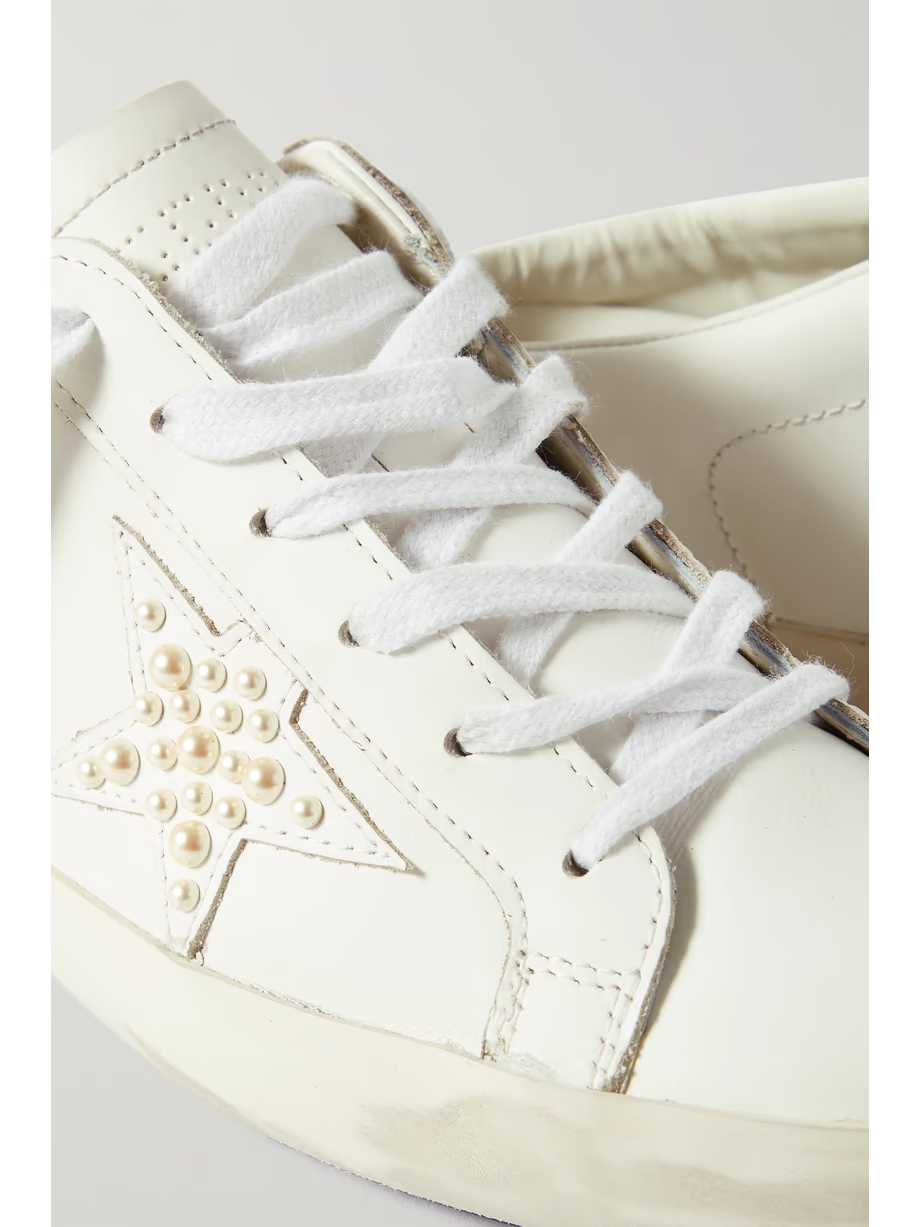 Superstar Sabotfaux pearl-embellished distressed leather slip-on sneakers Superstar Sabotfaux pearl-embellished distressed leather slip-on sneakers