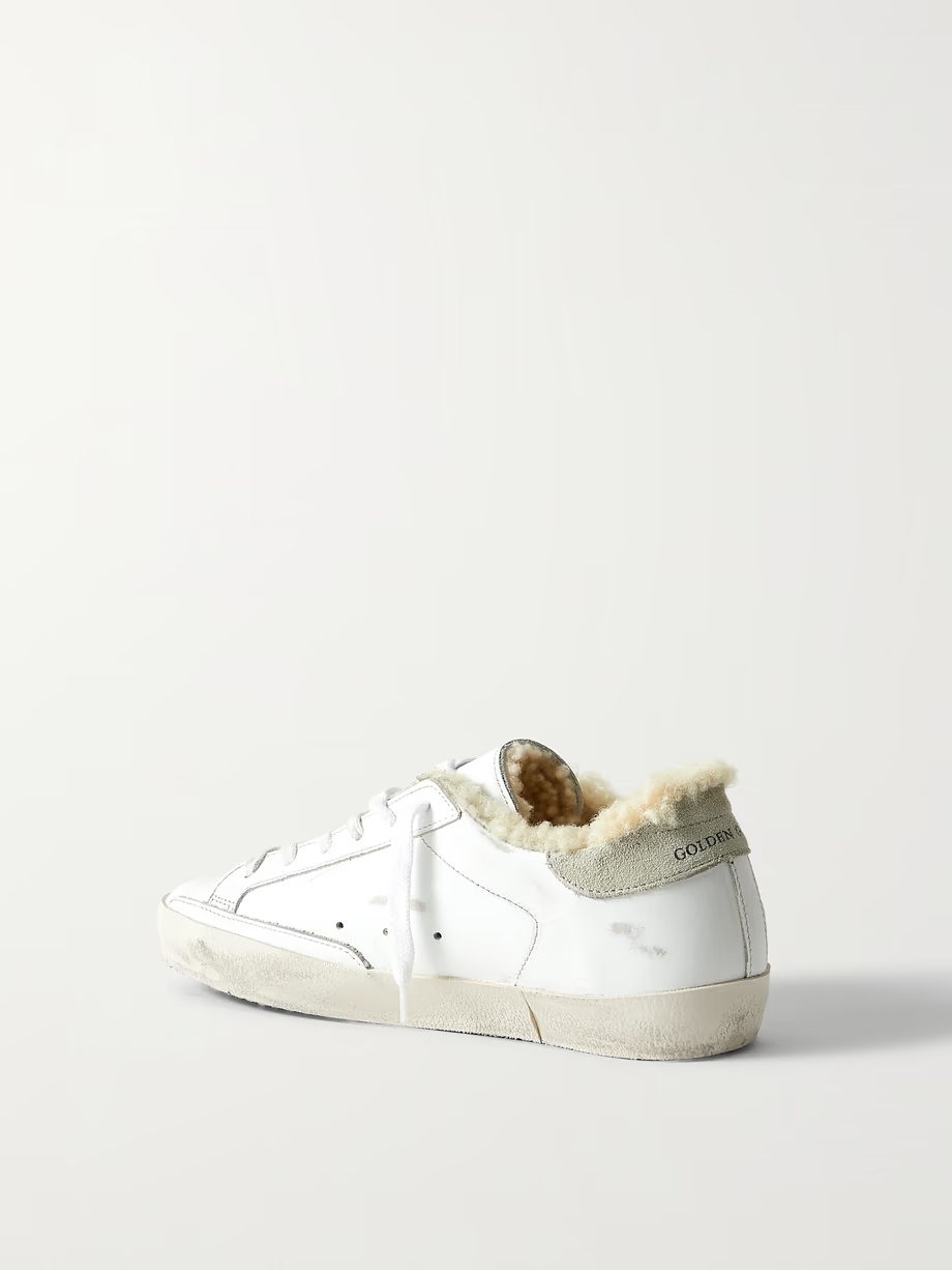 Superstar shearling-lined distressed glittered leather sneakers Superstar shearling-lined distressed glittered leather sneakers