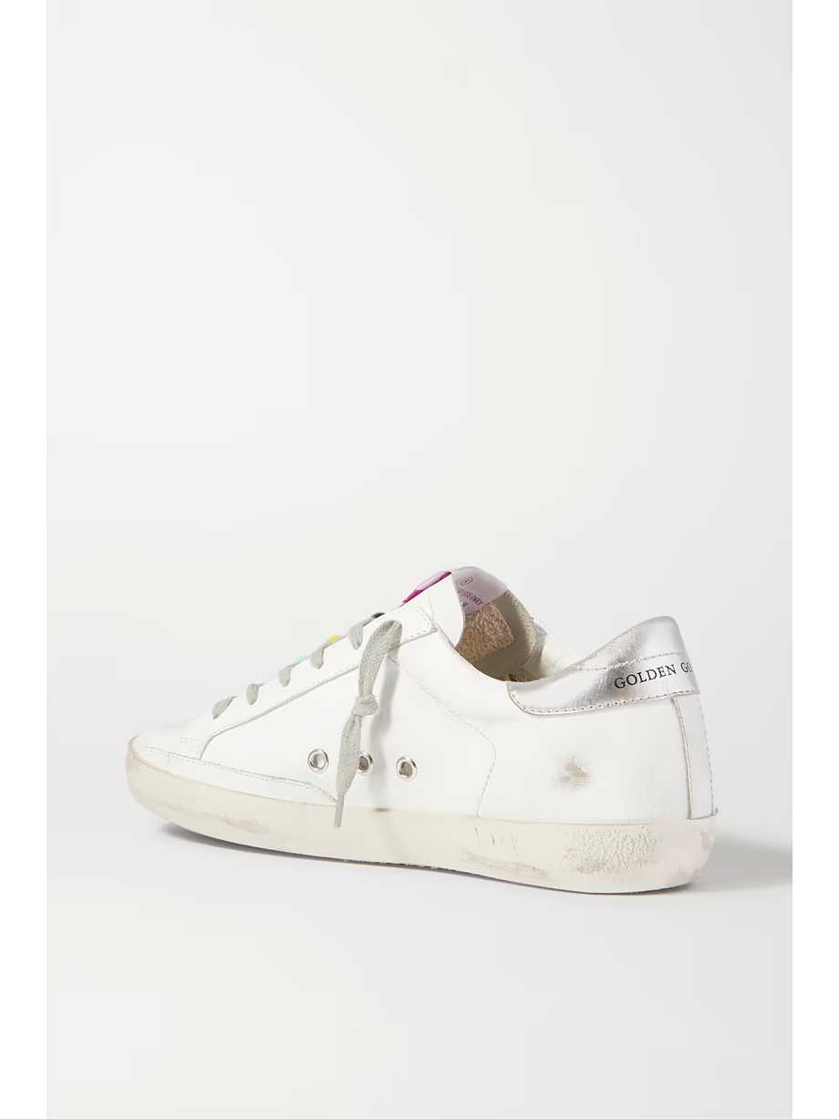 Superstar bead-embellished distressed leather and suede sneakers Superstar bead-embellished distressed leather and suede sneakers