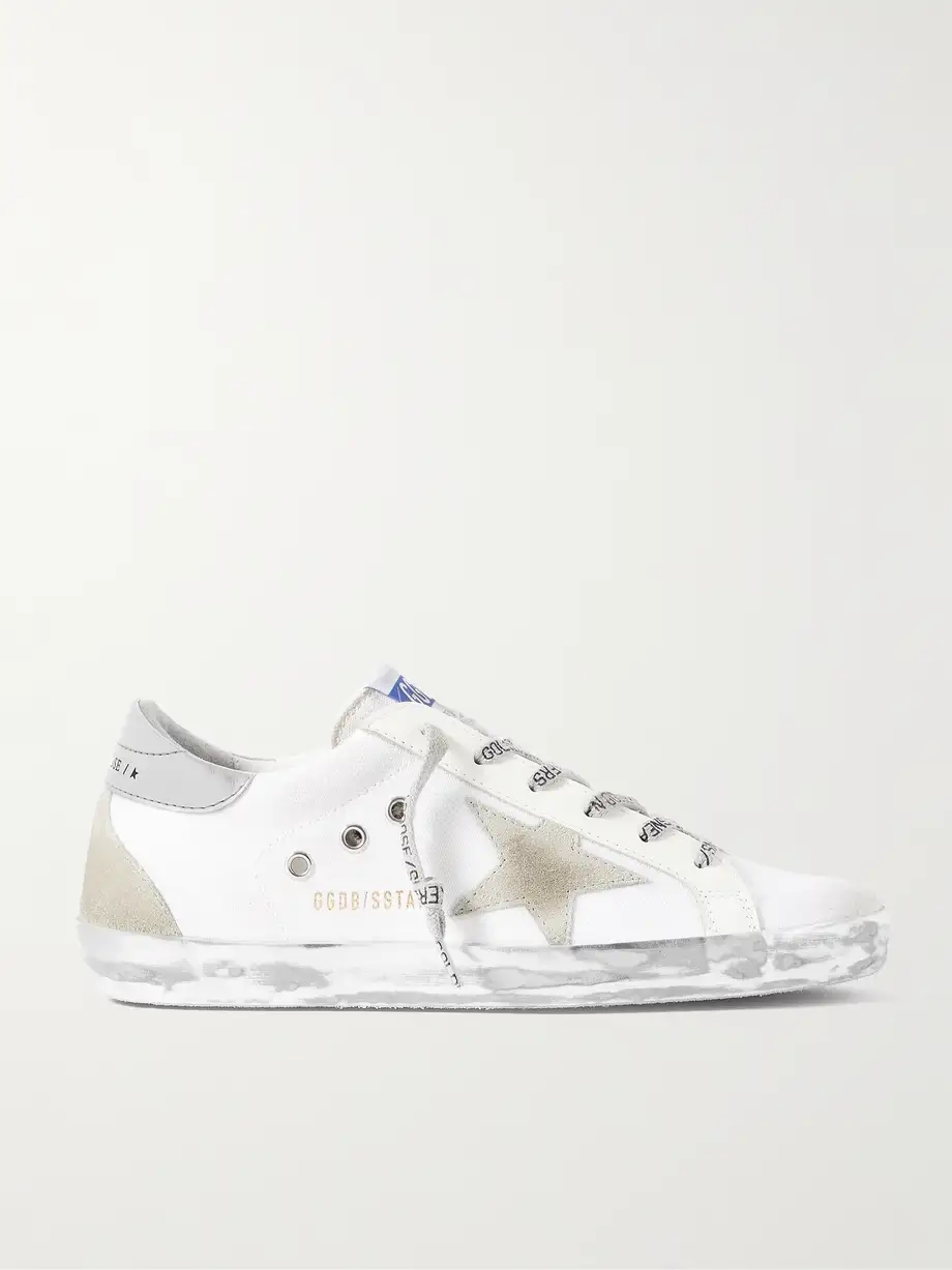 Superstar distressed suede and leather-trimmed canvas sneakers Superstar distressed suede and leather-trimmed canvas sneakers