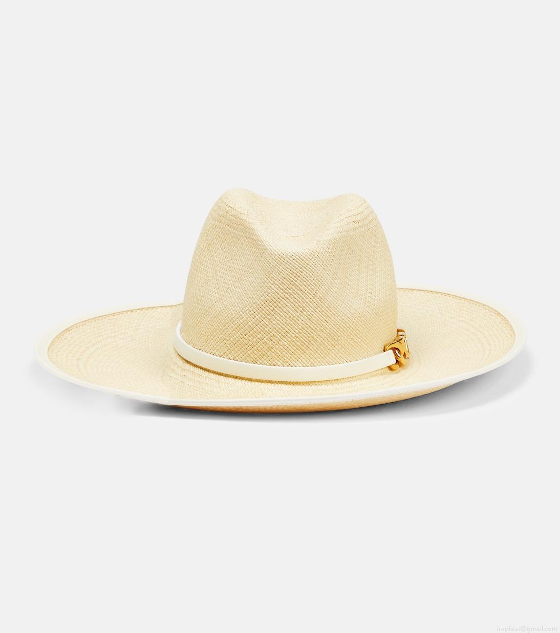 ValentinoVLogo leather-trimmed straw hat ValentinoVLogo leather-trimmed straw hat