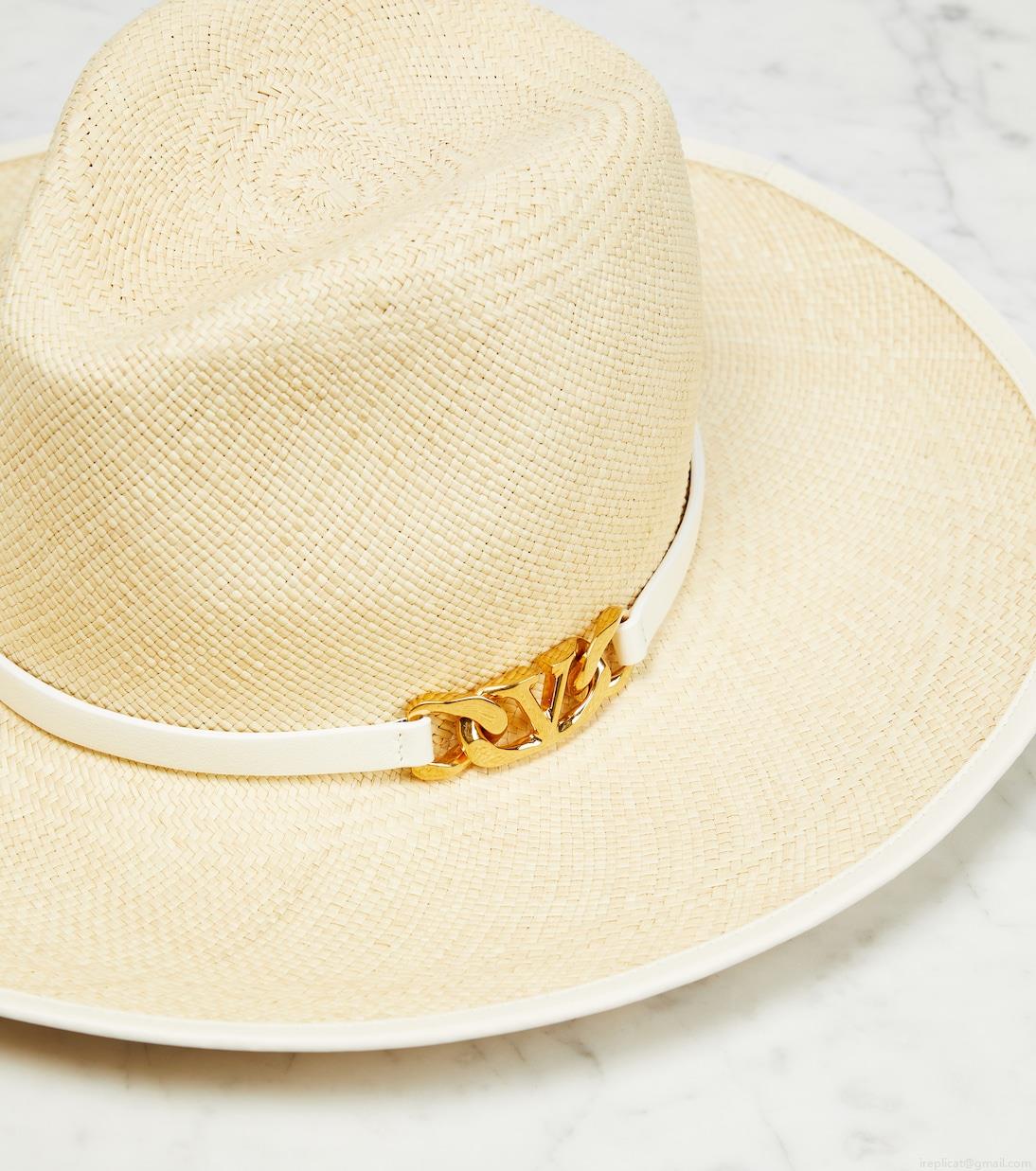 ValentinoVLogo leather-trimmed straw hat ValentinoVLogo leather-trimmed straw hat